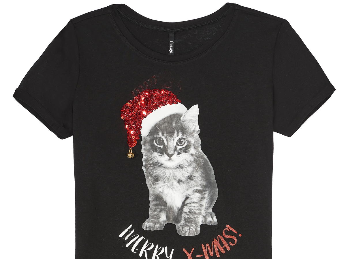 T-shirt ze świątecznym kotem - Sinsay - 29,99 zł
