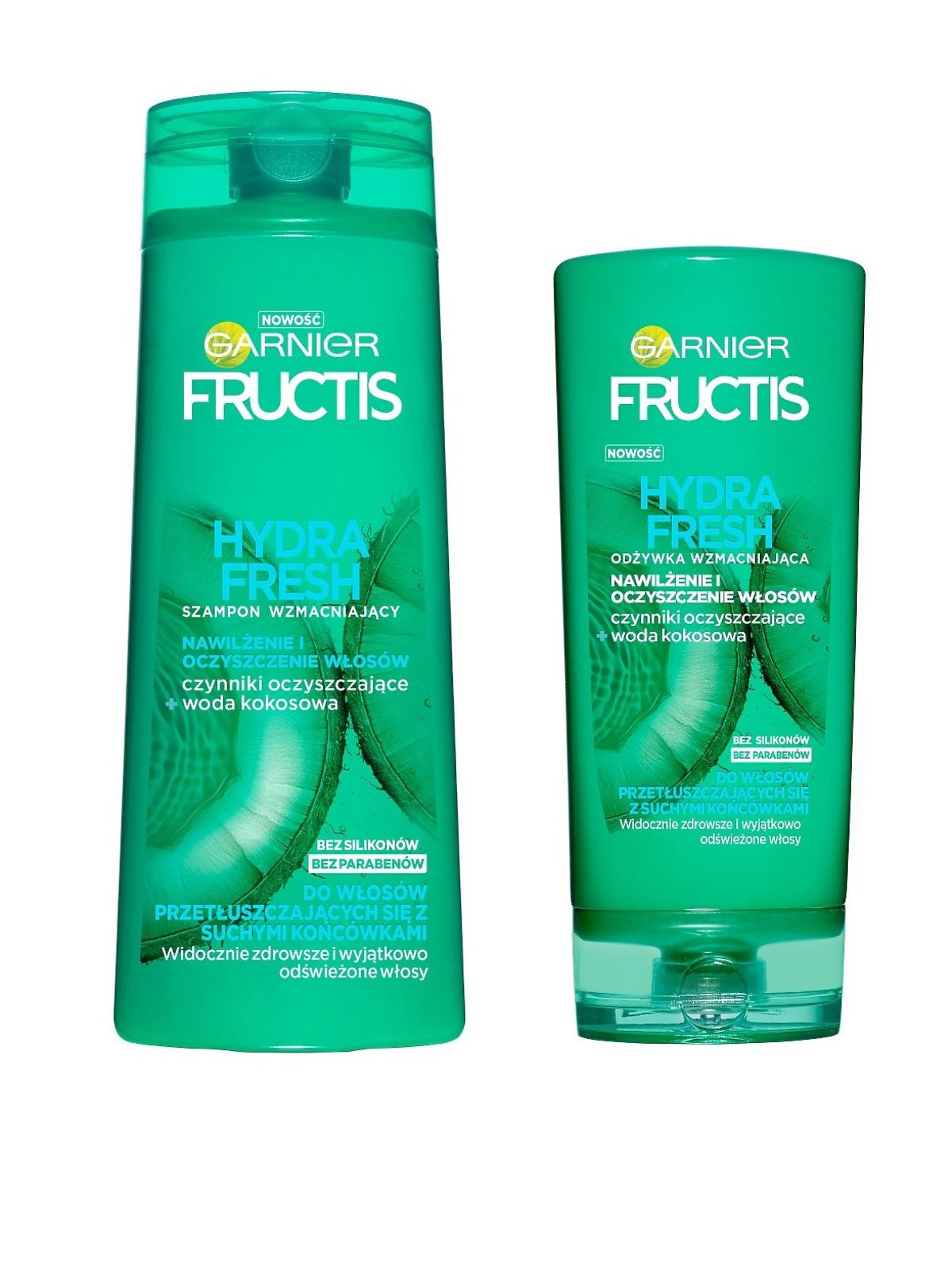 Garnier, Fructis, Hydra Fresh, Szampon i odżywka wzmacniające do włosów przetłuszczających się, z suchymi końcówkami