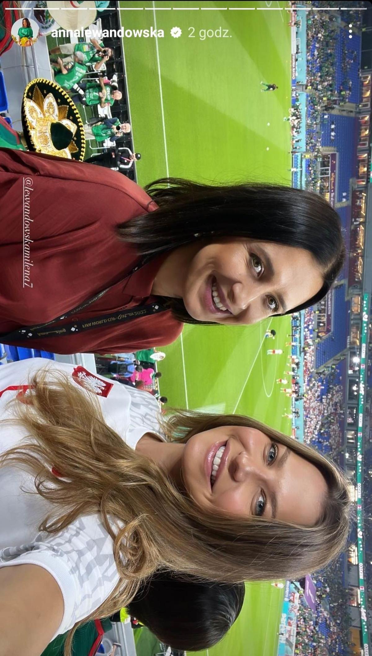 Mecz Polska-Meksyk w Katarze - Anna Lewandowska i Milena Lewandowska na stadionie