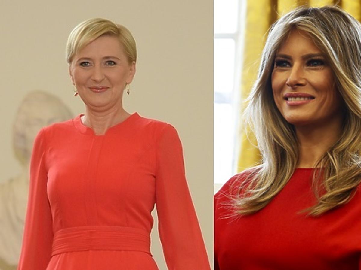 Agata Duda i Melania Trump w czerwonych sukienkach