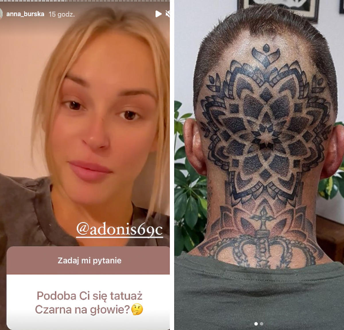 Ania komentuje tatuaż czarka na głowie