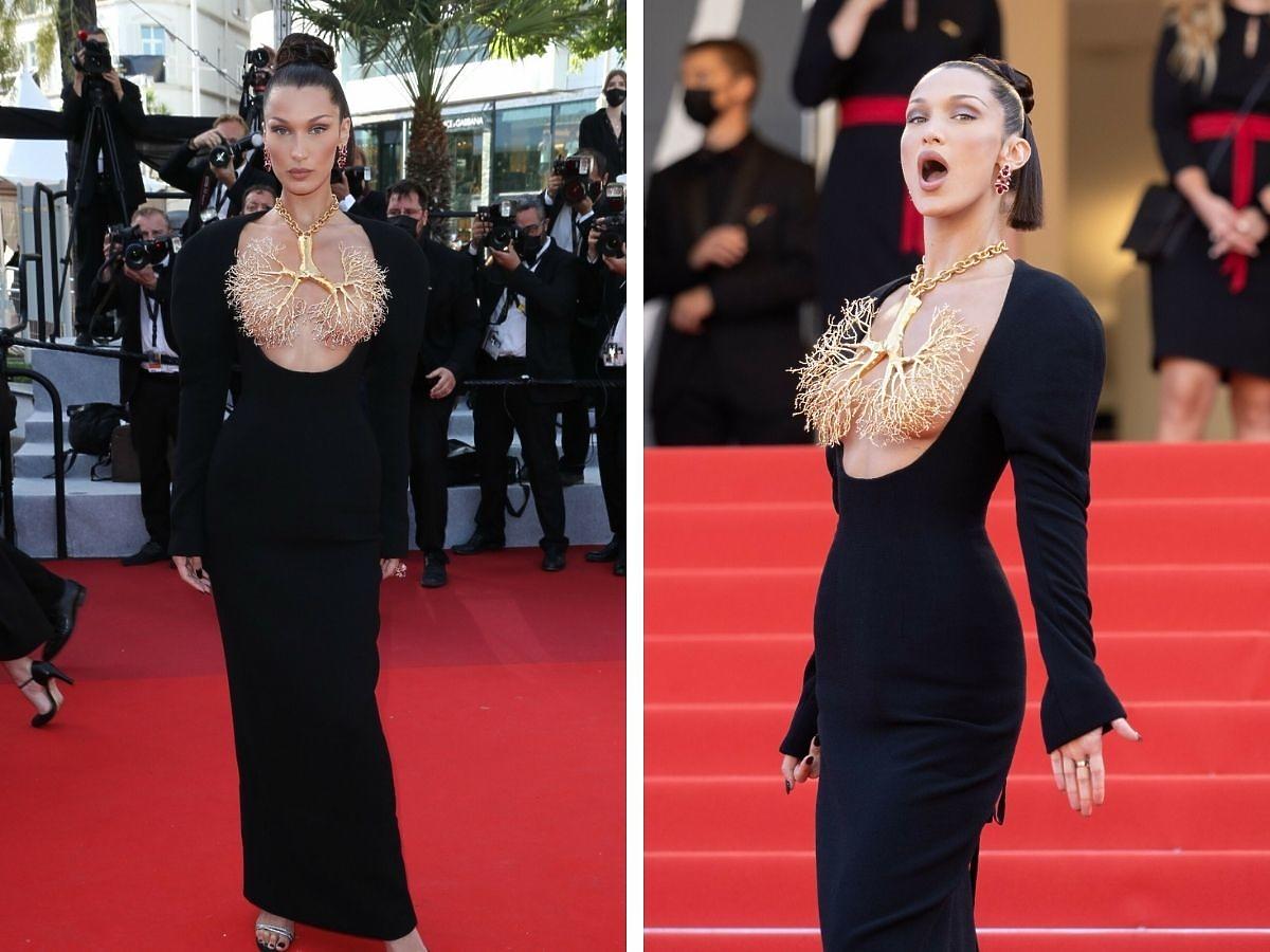 Bella Hadid w kontrowersyjnym naszyjniku zasłaniającym biust podczas Cannes Film Festival 