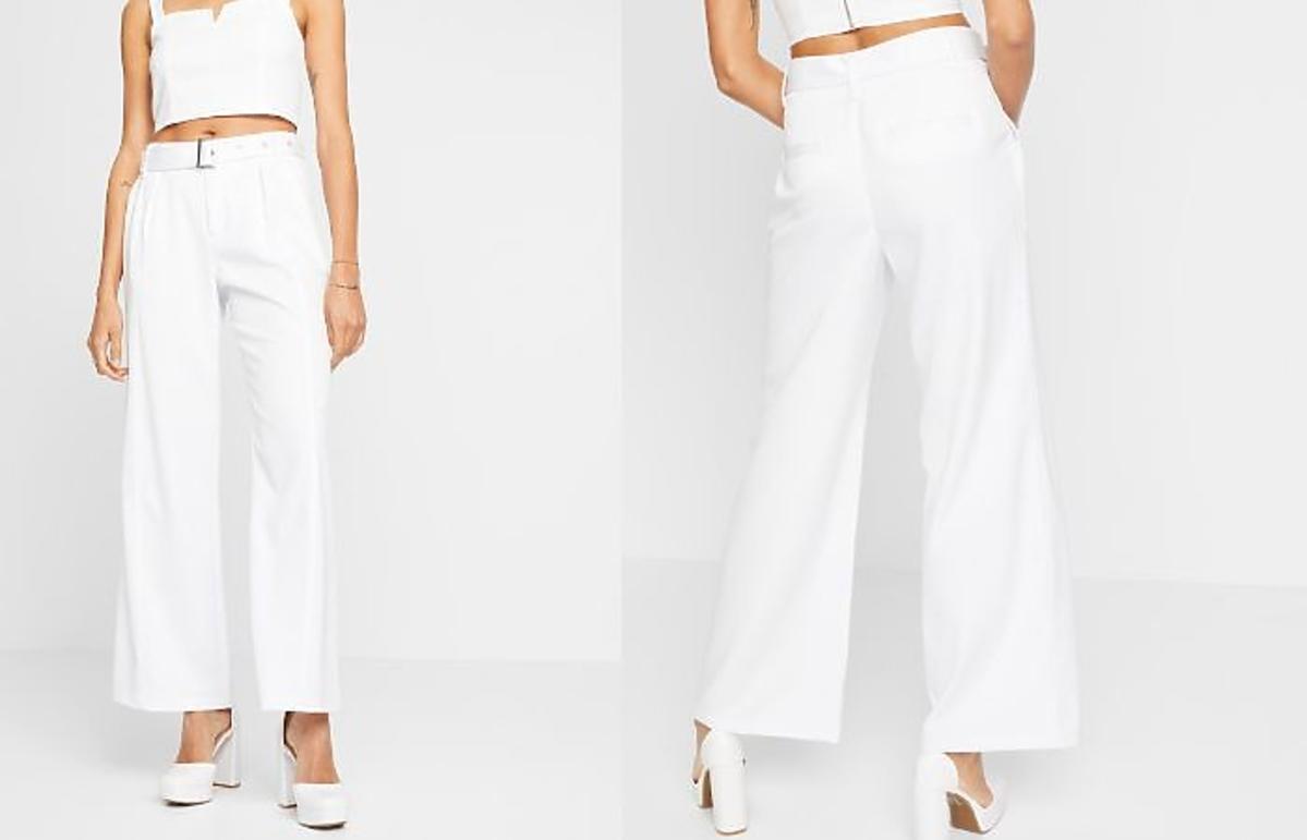 Białe szerokie spodnie Bonprix
