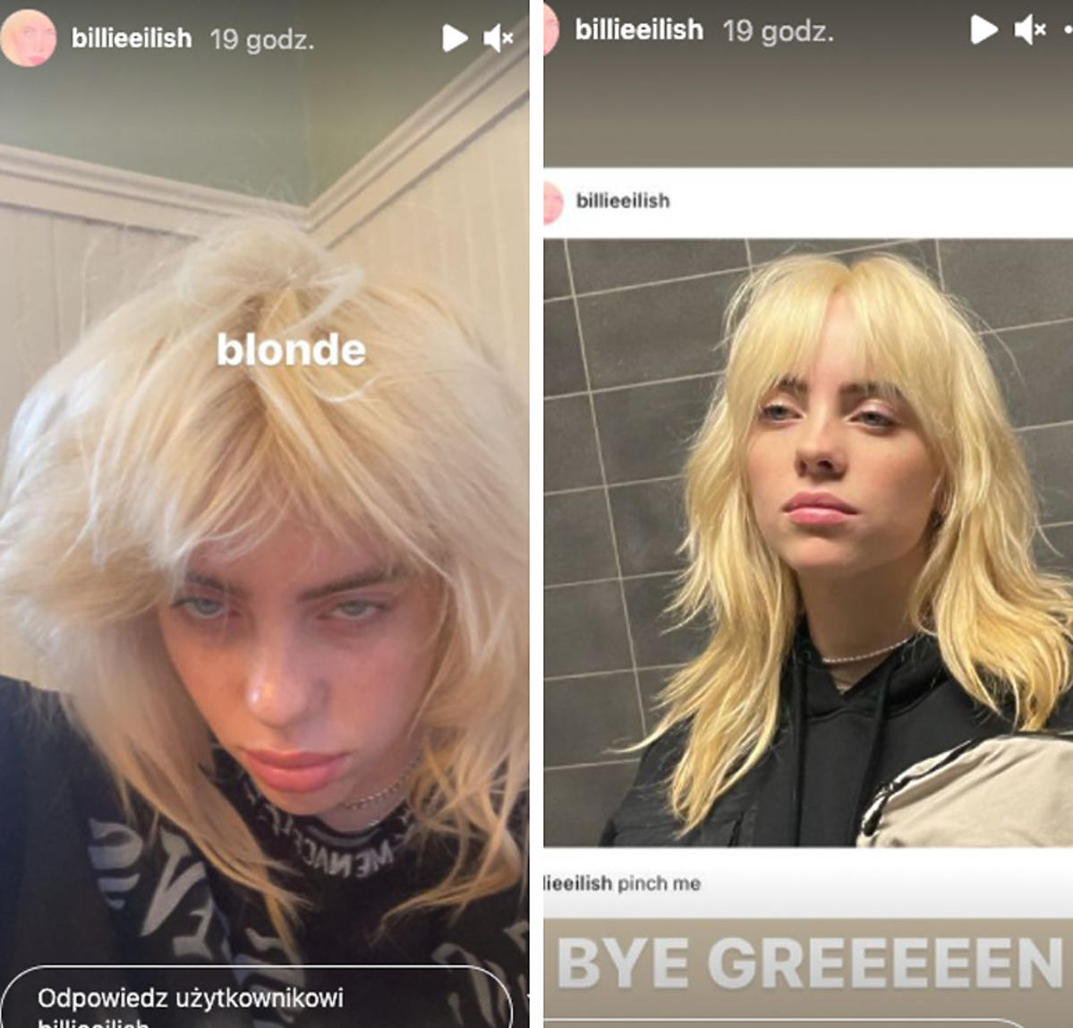 Billie i jej posty z blond przefarbowanymi włosami 