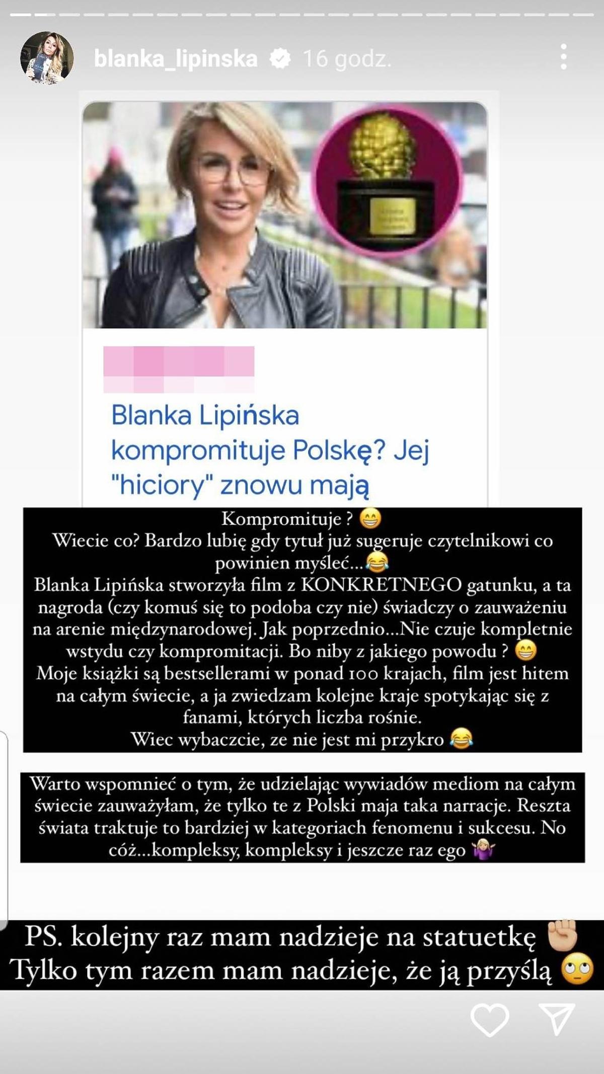 Blanka Lipińska komentuje nagłówek opublikowany na jednym  z portali