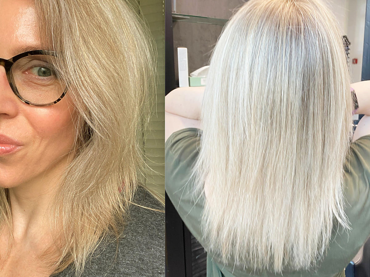Blond włosy przed i po tonowaniu