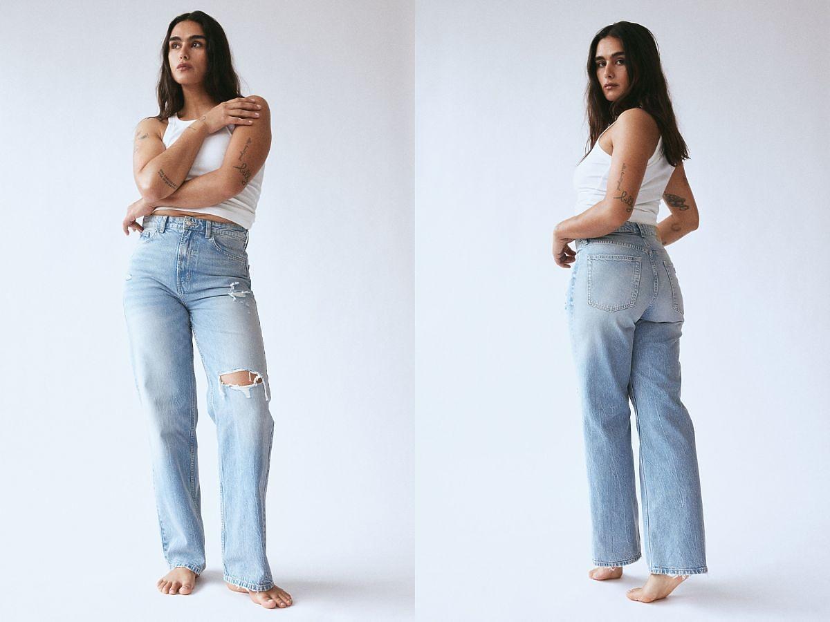 jasne jeansy z wysokim stanem H&M