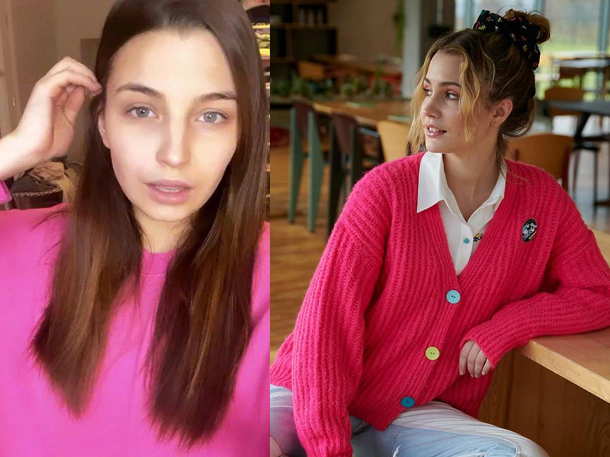 Julia Wieniawa w różowym oversizowym swetrze