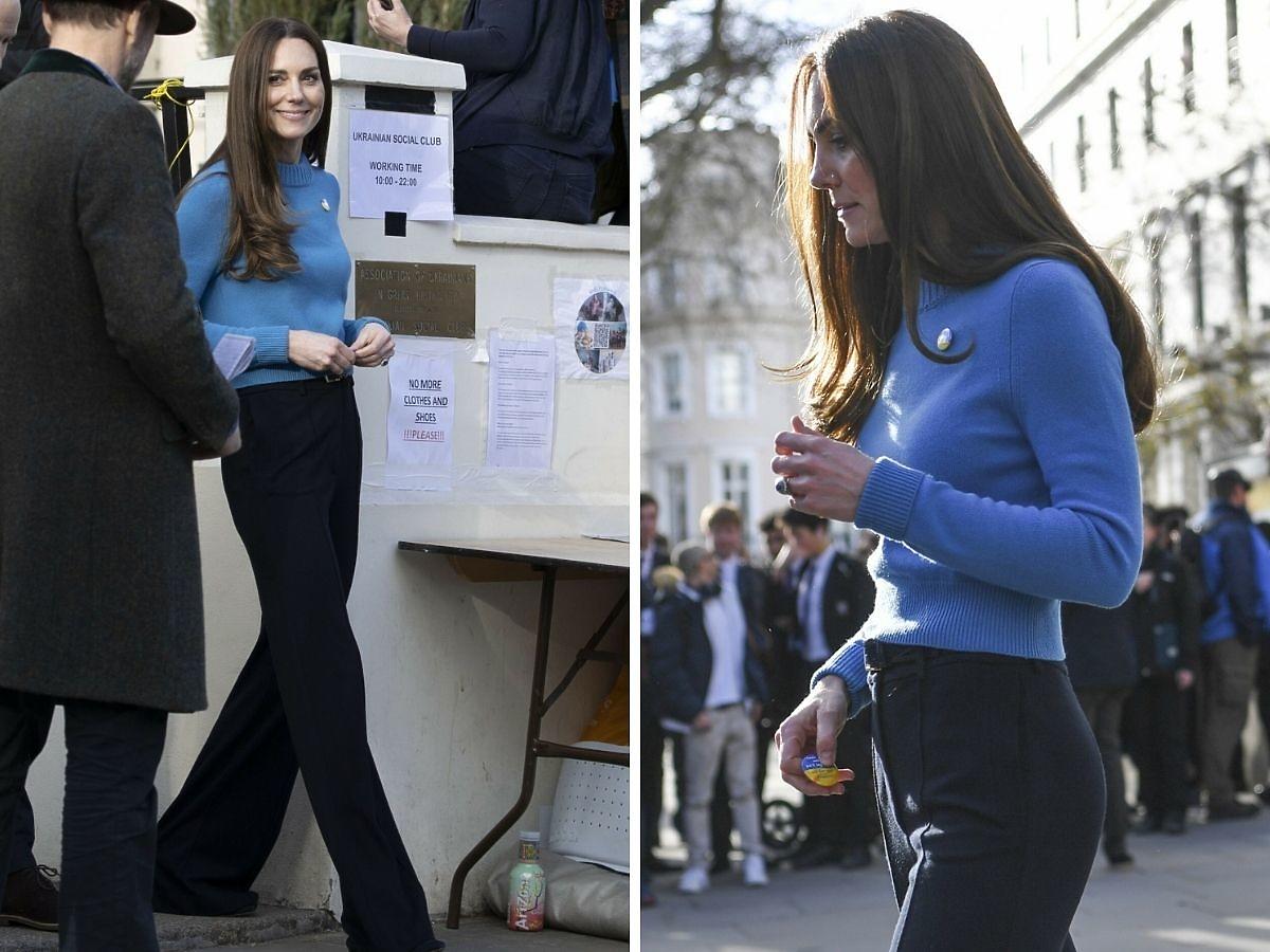 Księżna Kate z przypinką Ukrainy widoczny brzuch