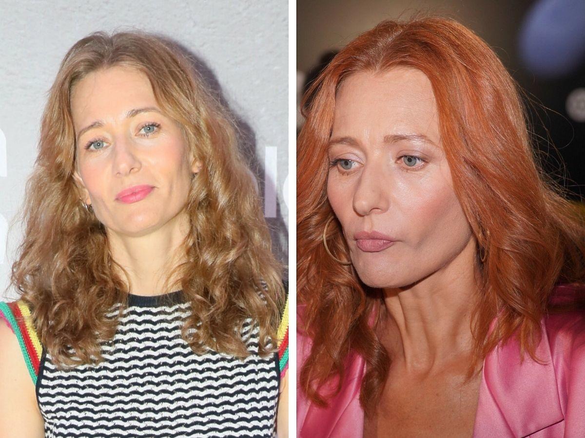Magdalena Popławska porównanie dwóch fryzur w blond włosach i w rudych