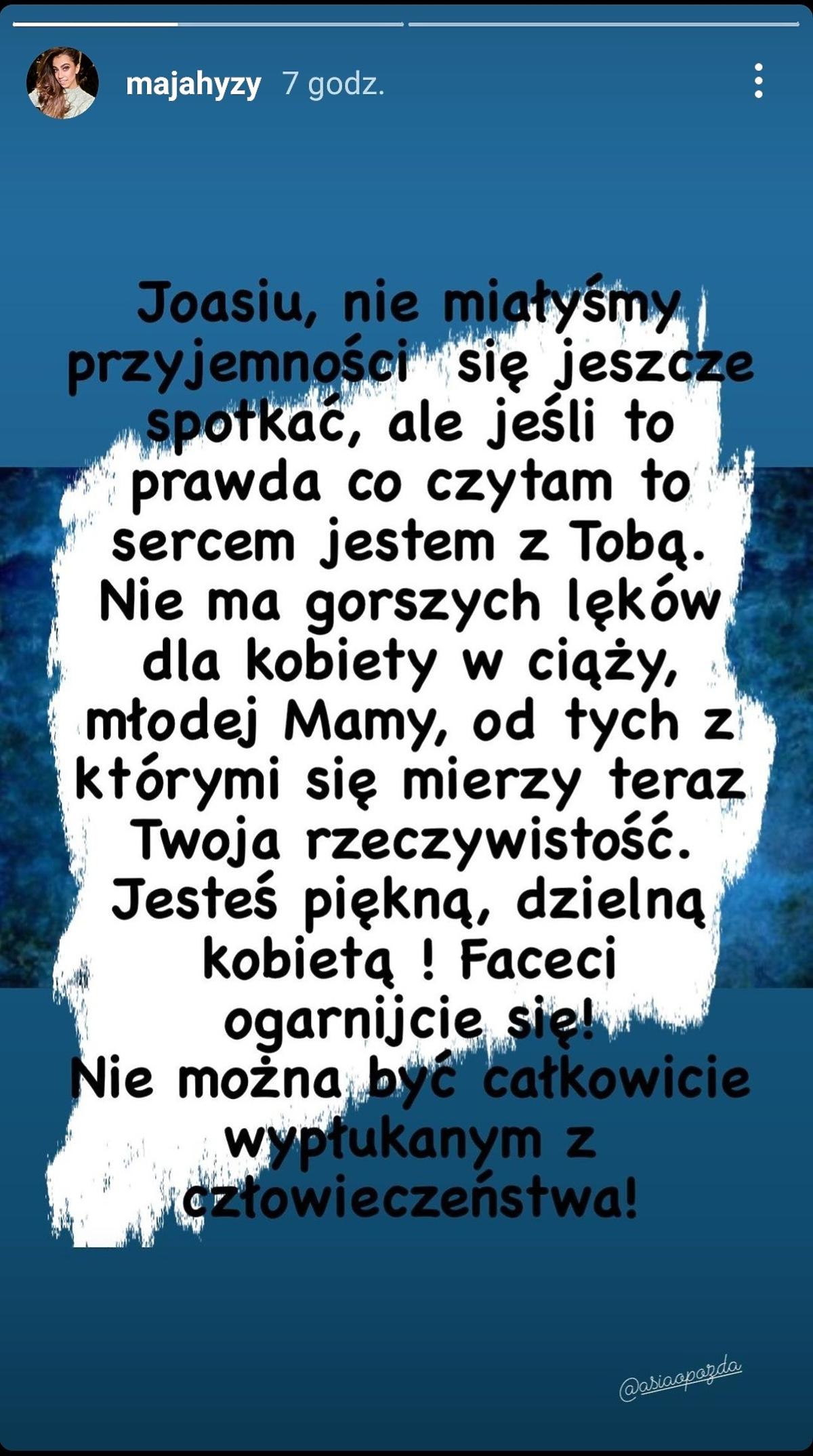	Maja Hyży ostro komentuje rozstanie Joanny Opozdy i Antka Królikowskiego