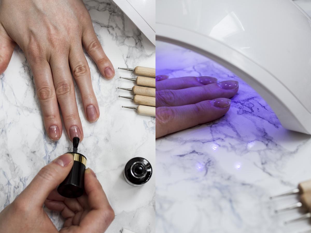 manicure hybrydowy krok po kroku - malowanie bazą