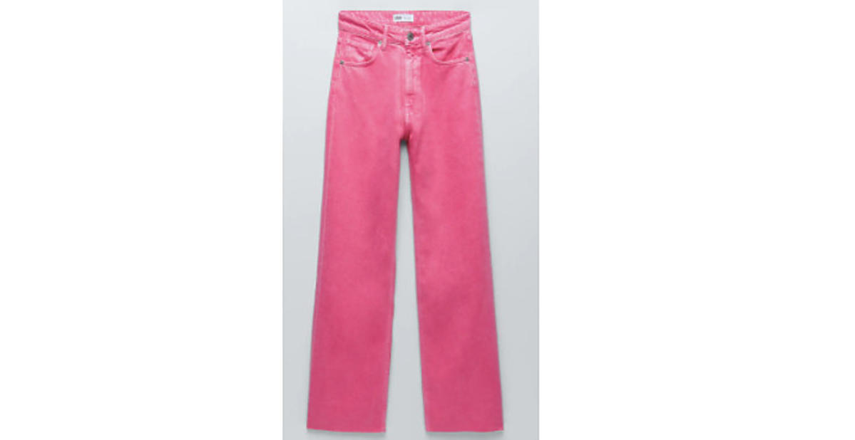 różowe spodnie z szerokimi nogawkami Zara