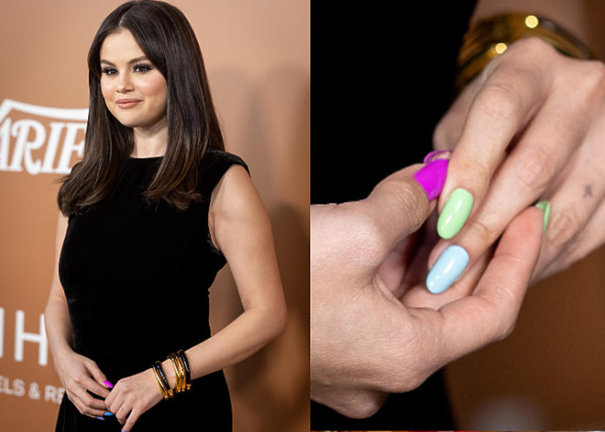 Selena Gomez - Skittle Manicure modne paznokcie na zimę