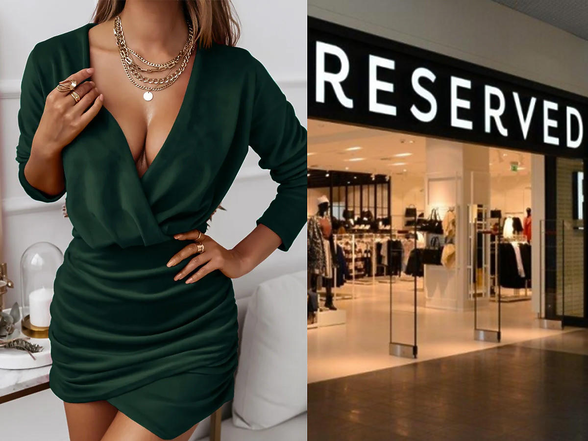 Welurowa sukienka kopertowa zielona z Reserved wygląda jak Calvin Klein