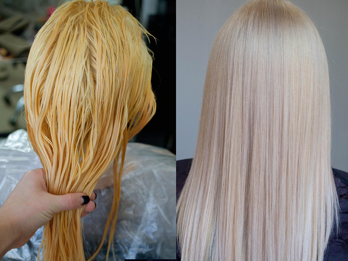 Włosy blond przed i po tonowaniu