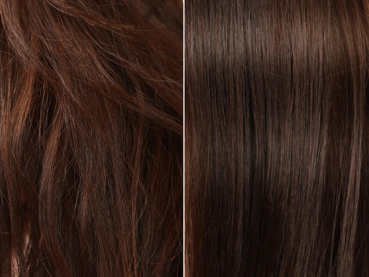 włosy przed i po masce Isana, Jedwabisty połysk