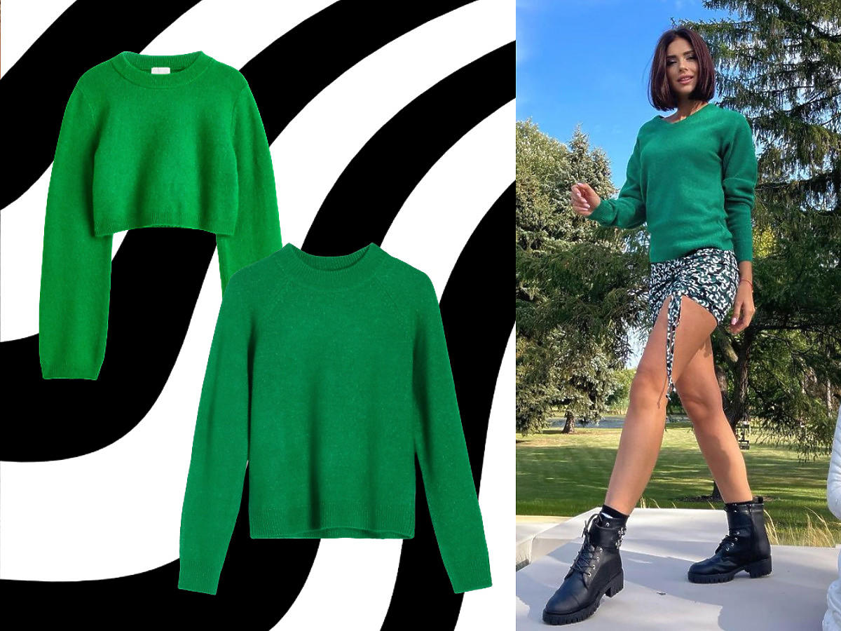 zielony sweter na jesień 2022 w stylu Klaudii Halejcio