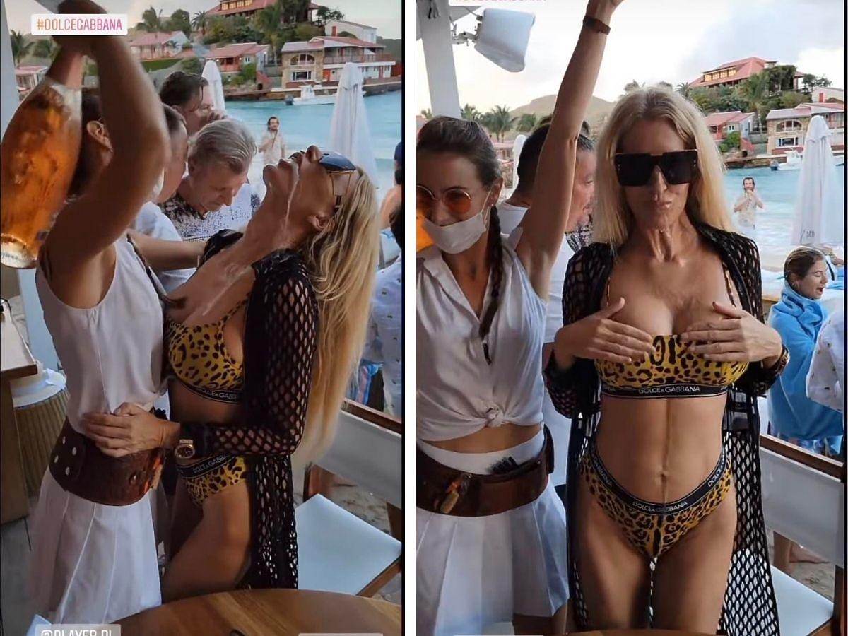 Żony Miami - Aneta oblewa się szampanem 